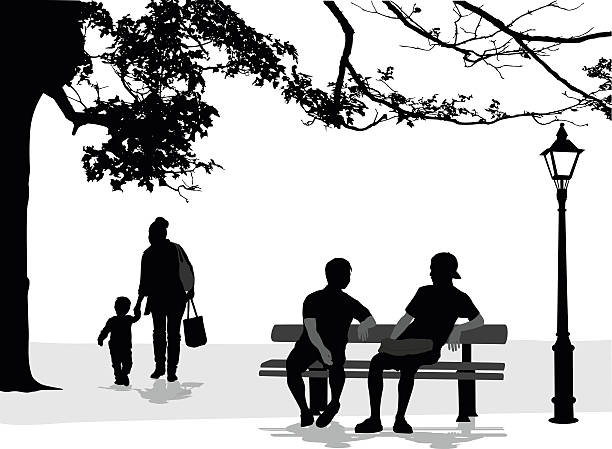 illustrations, cliparts, dessins animés et icônes de intime parler - bench park park bench silhouette