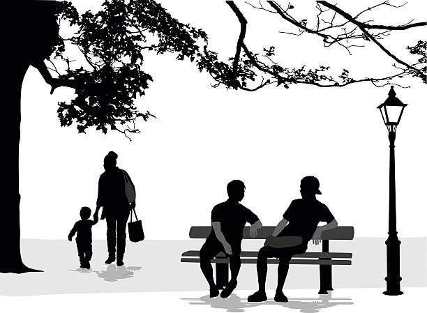 ilustrações de stock, clip art, desenhos animados e ícones de íntima falar - bench park park bench silhouette