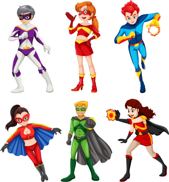 Six superheroes Illustration of the six superheroes on a white background superhero clip art stock illustrations