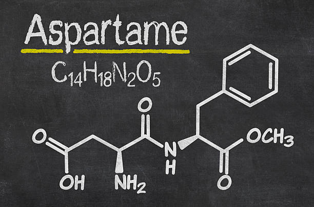 Blackboard with the chemical formula of Aspartame stock photo