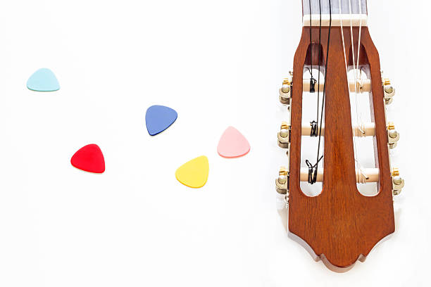 istock Guitar Headstock and Colorful Picks on White 499205405