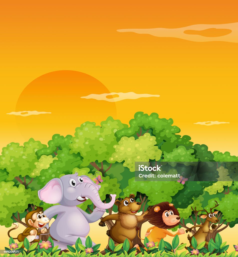 Group Of Animals Walking At The Forest Stock Illustration - Download Image  Now - Animal, Bear, Branch - Plant Part - iStock