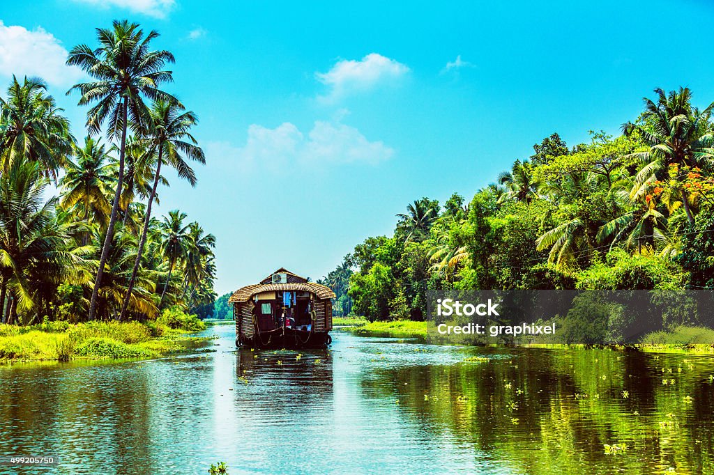 Traditional Houseboat on Kerala Backwaters India Stock Photo