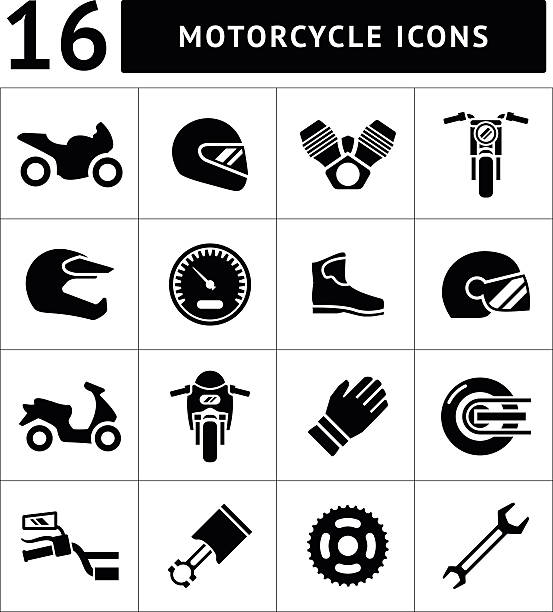 Set icons of motorcycle Set icons of motorcycle isolated on white. This illustration - EPS10 vector file. crash helmet stock illustrations