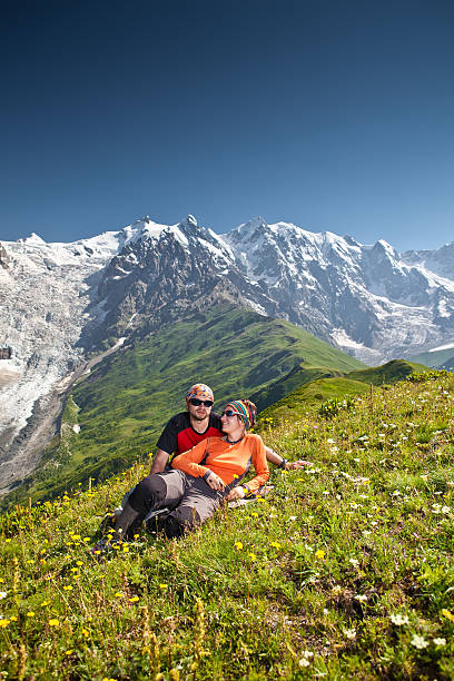 istock Hiker take a rest during hiking in Caucasus mountains, Georgia 499206438