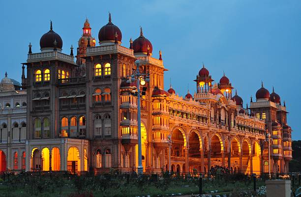 istock Mysore Palace in India illuminated at night 499206577