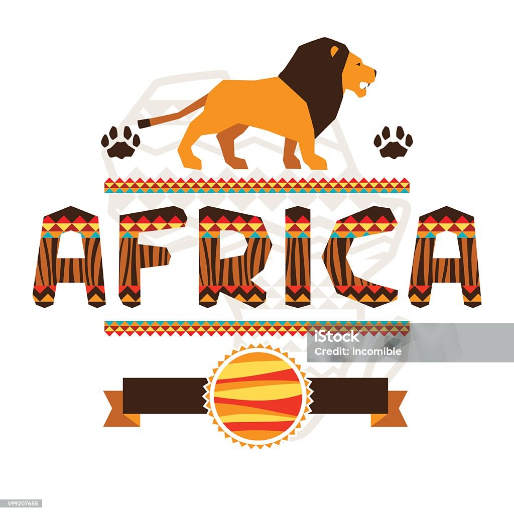 African ethnic background with geometric ornament and symbols. Lion - Feline stock vector