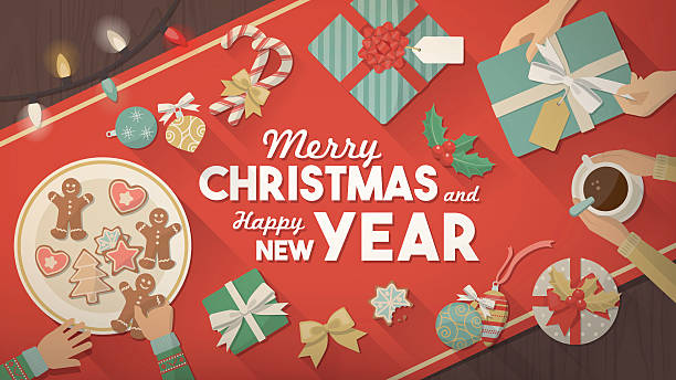 ilustrações de stock, clip art, desenhos animados e ícones de celebração de natal em casa - christmas table