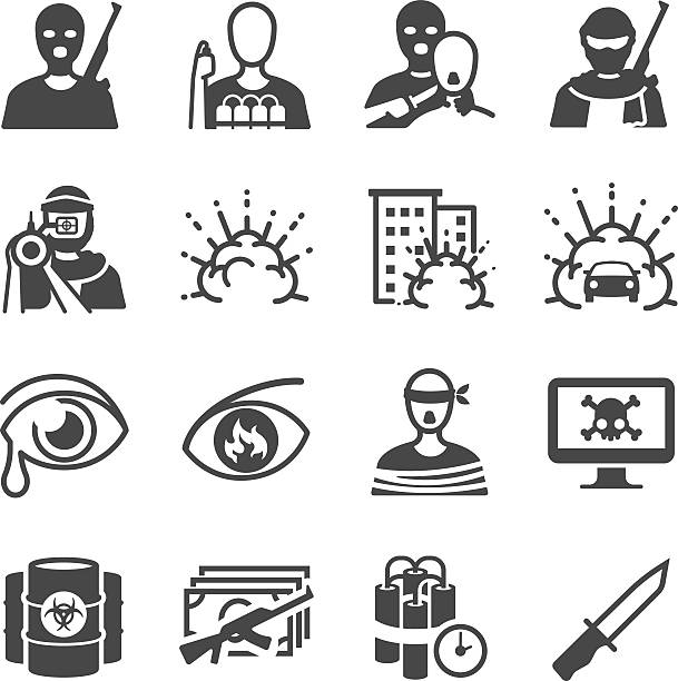 ilustraciones, imágenes clip art, dibujos animados e iconos de stock de el terrorismo iconos - coche bomba