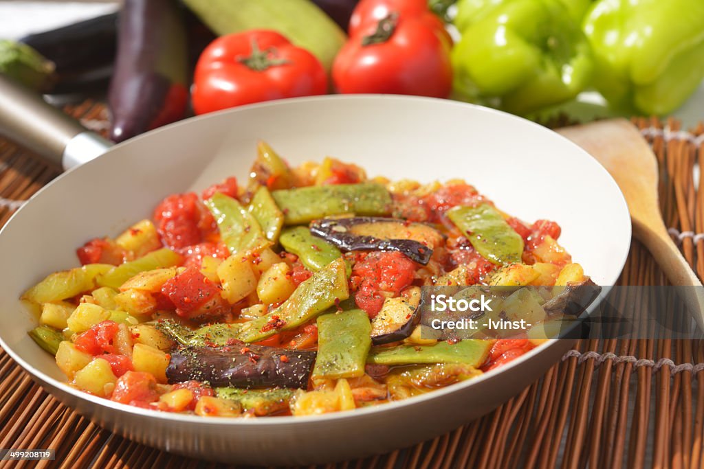 Vegetable saute Turkish vegetable saute in a pan Bean Stock Photo