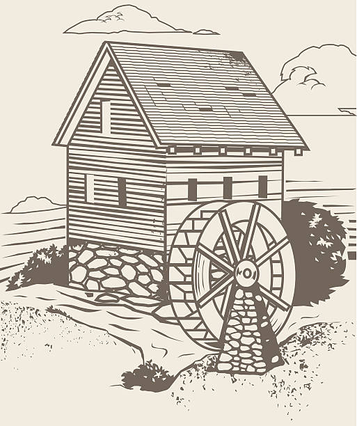 ilustrações de stock, clip art, desenhos animados e ícones de rústico old mill - water wheel