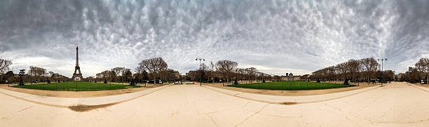 Eiffel 360 degree view Beautiful 360 panorama of the Eiffel tower on a cloudy winter day in Paris high dynamic range imaging photos stock pictures, royalty-free photos & images