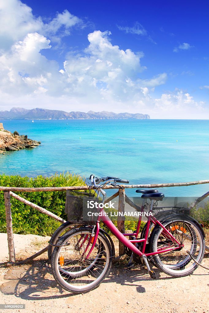 Alcudia Mallorca Playa de S Illot transparent turquoise water Alcudia Mallorca Playa de S Illot La Victoria turquoise water in Balearic Majorca Island from Spain 2015 Stock Photo