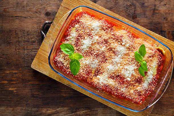 istock classic Italian lasagna on vintage wooden table 499209532