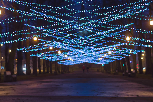istock Blurred image of New Year and Christmas lighting decoration 499209904