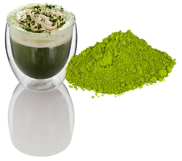 Cup of green tea with green tea powder