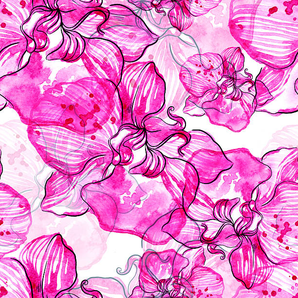 watercolor and digital seamless pattern with flowers vector art illustration