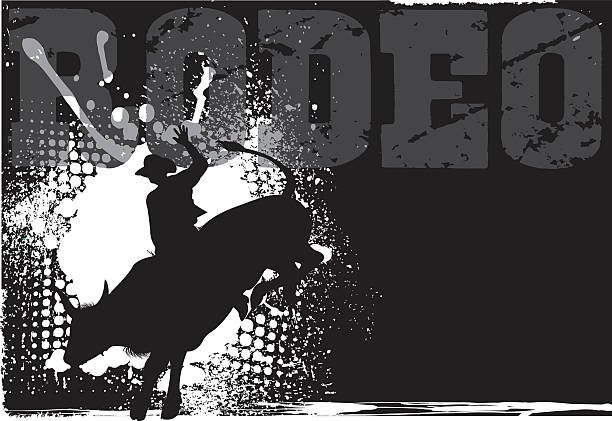 rodeo grunge tle - rodeo bull bull riding cowboy stock illustrations
