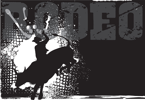 Grunge silhouette background illustration of a bull rider for the rodeo. Check out my 