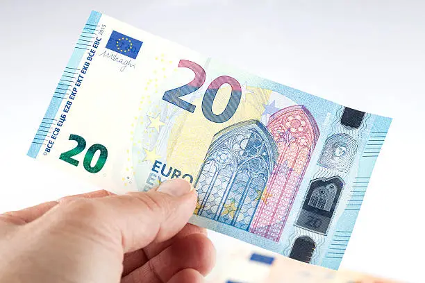 The new twenty euro banknote with various revised security features - issued in December 2015 by ECB (European Central Bank)