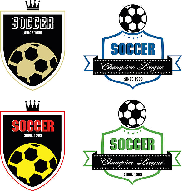 ilustraciones, imágenes clip art, dibujos animados e iconos de stock de tarjeta de fútbol, fútbol, fútbol emblems etiquetas - crear escudos de futbol