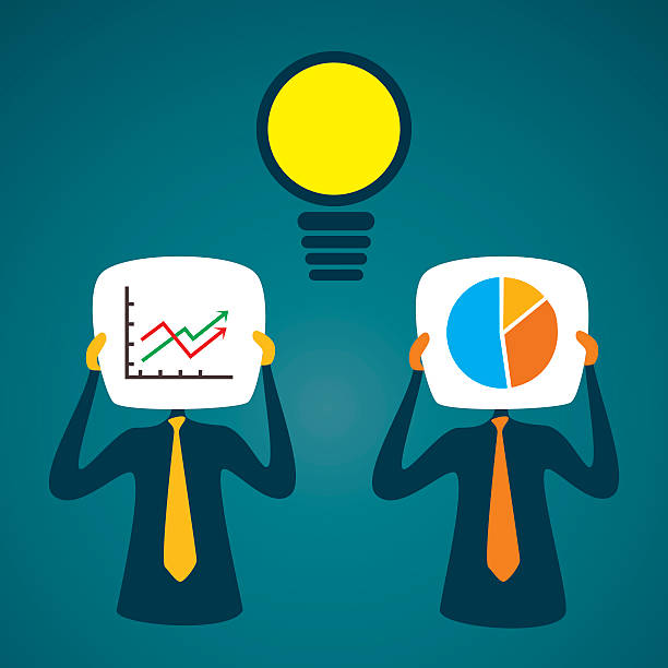 business concept men cover his face by business growth chart banner concept vector man with a light bulb over his head stock illustrations