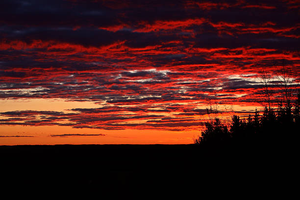 Colorful Sunset in Northern Saskatchewan stock photo