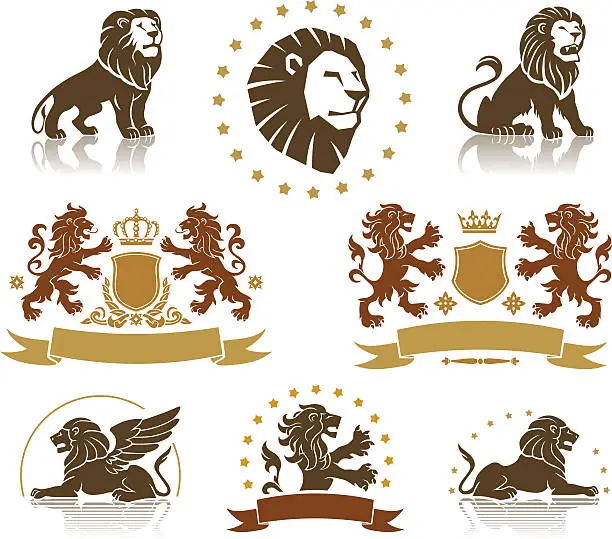 Vector illustration of Emblems Set with Heraldic Lions