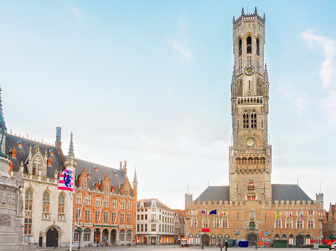 Bell Tower - Belfry of Bruges with sun beams