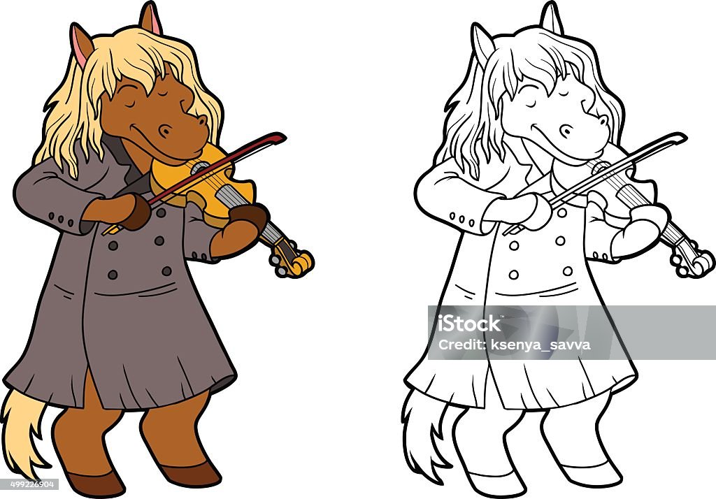 Coloring book for children: horse and violin Coloring book for children: music band (horse and violin) 2015 stock vector