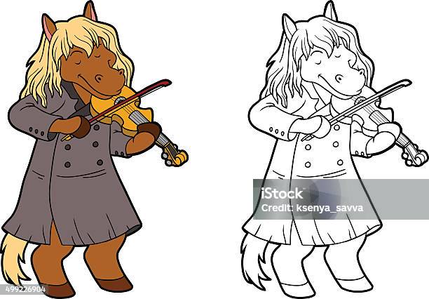 Coloring Book For Children Horse And Violin Stock Illustration - Download Image Now - 2015, Activity, Animal