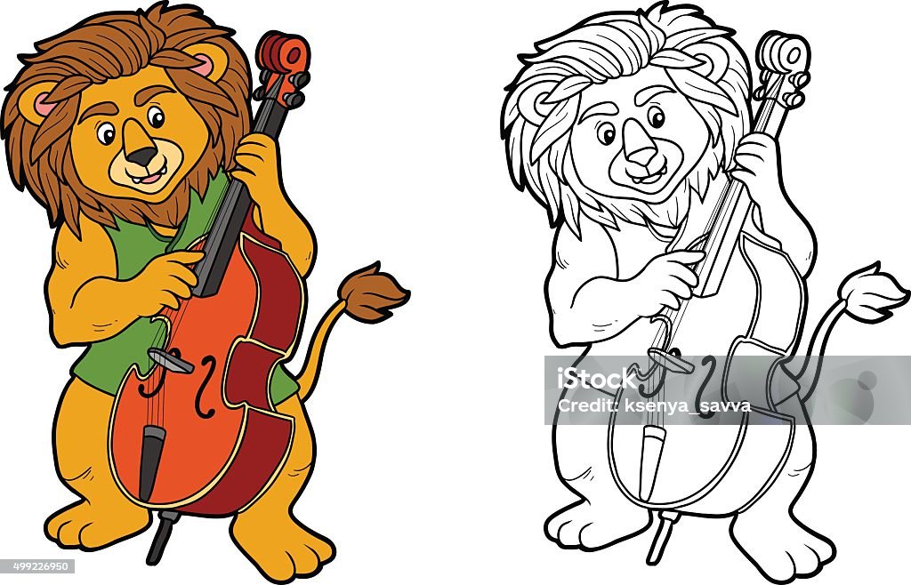 Coloring book for children: lion and cello Coloring book for children: music band (lion and cello) 2015 stock vector