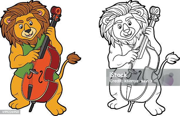 Coloring Book For Children Lion And Cello Stock Illustration - Download Image Now - 2015, Activity, Africa