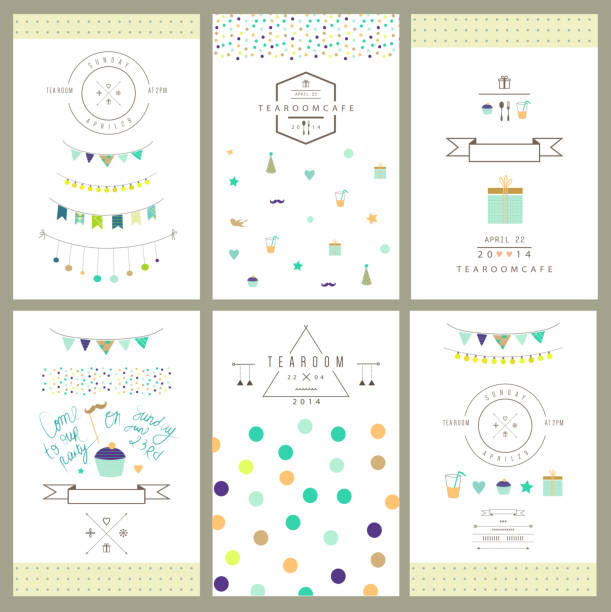 set of birthday party приглашения.  вектор.  выделение. - celebration confetti party summer stock illustrations