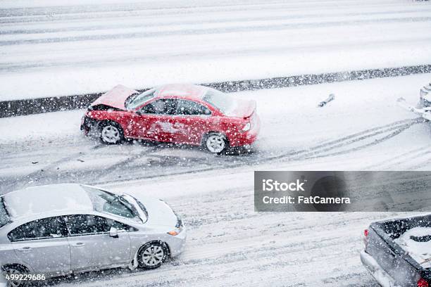 Car Accident On The Freeway Stock Photo - Download Image Now - Car Accident, Snow, Winter