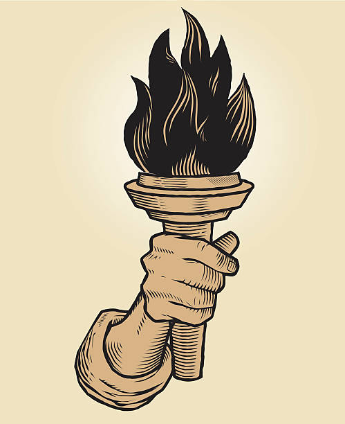 ilustraciones, imágenes clip art, dibujos animados e iconos de stock de linterna en mano - flaming torch flame fire symbol