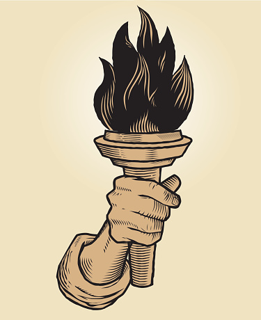 Vintage style illustration of a hand holding a torch