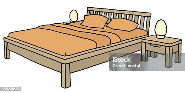 Ilustración de Cama De Madera y más Vectores Libres de Derechos de Estructura de cama - Estructura de cama, Almohada, Cama