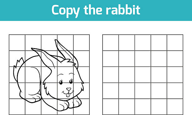 Copy the picture: rabbit Copy the picture, education game: rabbit farm cartoon animal child stock illustrations