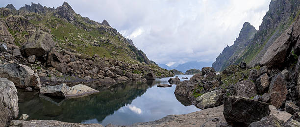 istock panorama landscape with a lake in the mountains, huge rocks 499231726