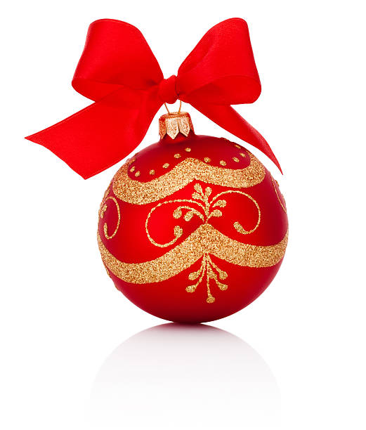 istock Red decorations Christmas ball with ribbon bow Isolated on white 499231832