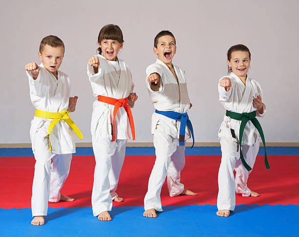 deporte karate niños - child karate little boys martial arts fotografías e imágenes de stock