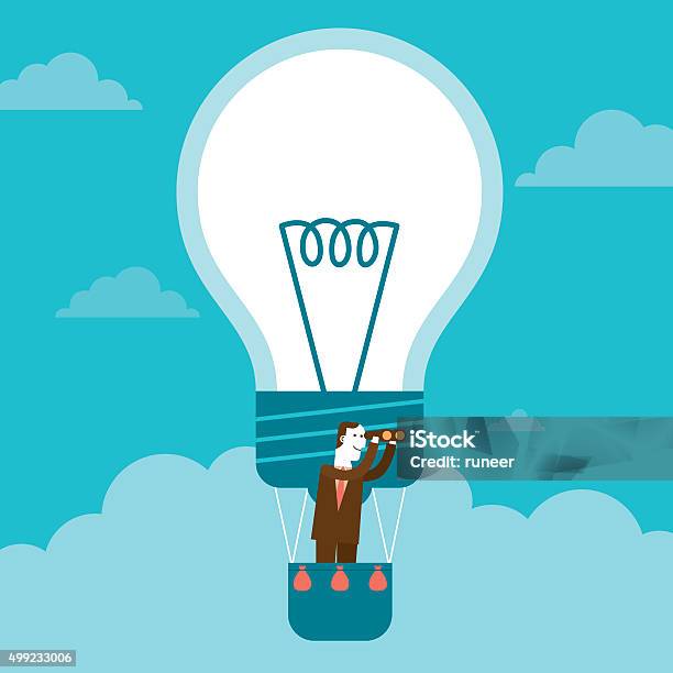 Businessmans Hot Air Bulb Balloon Outlook New Business Concept Stock Illustration - Download Image Now