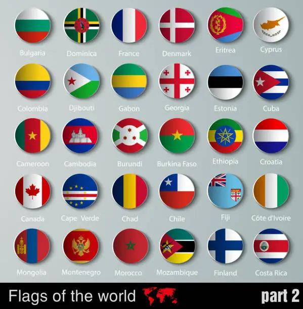 Vector illustration of vector Flags of all countries with shadows