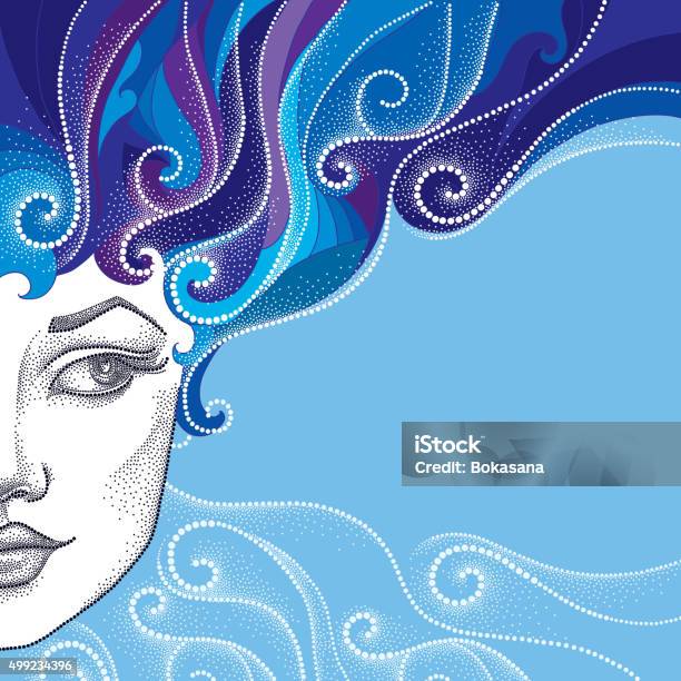 Dotted Half Beautiful Woman Face With Abstract Curly Hair Stock Illustration - Download Image Now