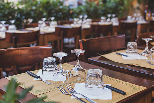 table in the restaurant in Europe stock photo