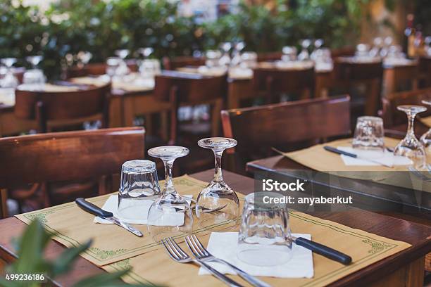 Table In The Restaurant In Europe Stock Photo - Download Image Now - Restaurant, Table, Italy