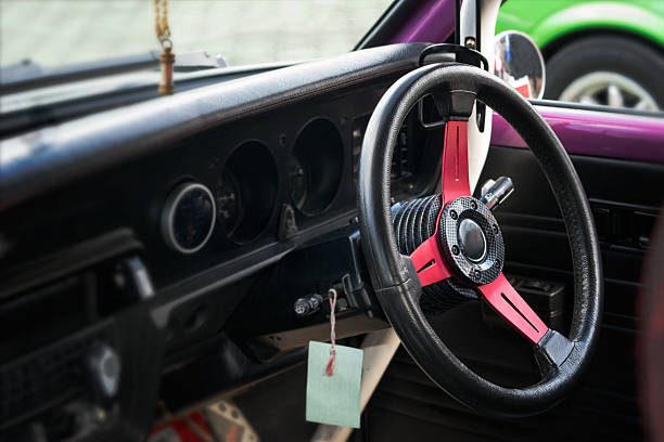 istock Black and red Steering wheel in car 499237230