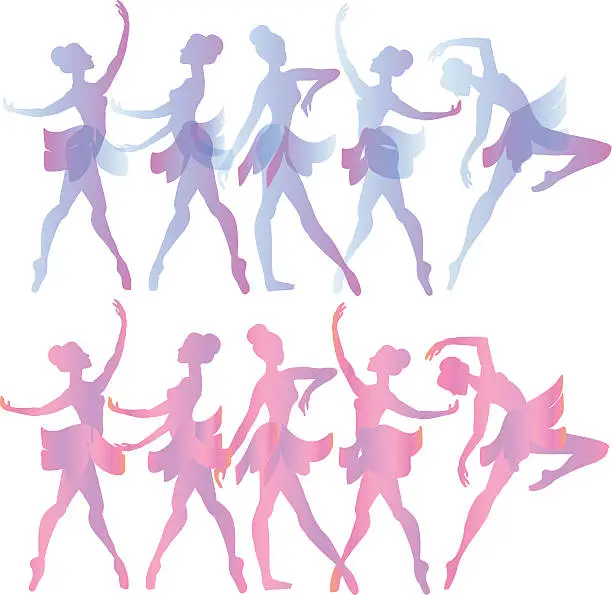 Vector illustration of Two sets of vector cute ballerinas