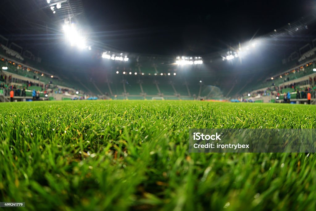 Estadio, primer plano de hierba - Foto de stock de Fútbol libre de derechos